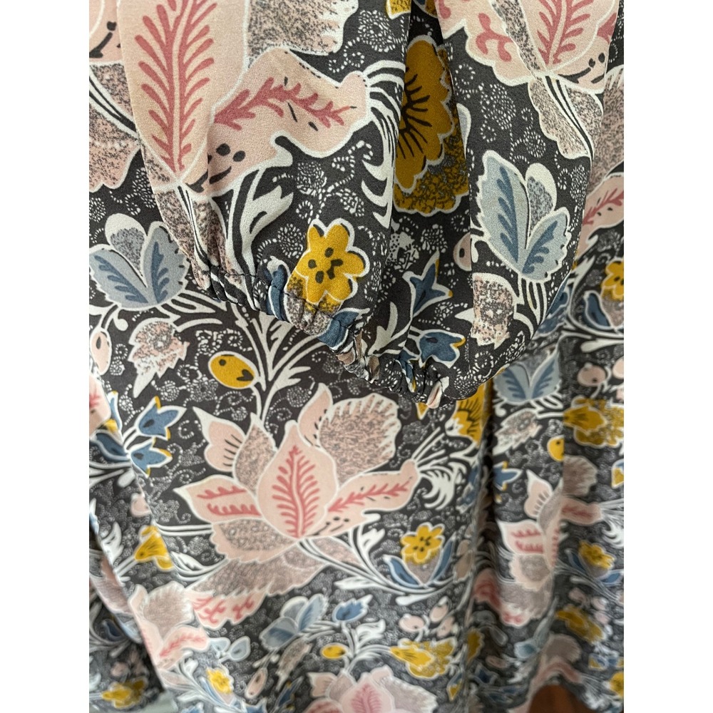 T Tahari Woman 2X Blouse Floral Boho Split Neck 3/4 Sleeve High Low Length Tunic - Picture 3 of 10